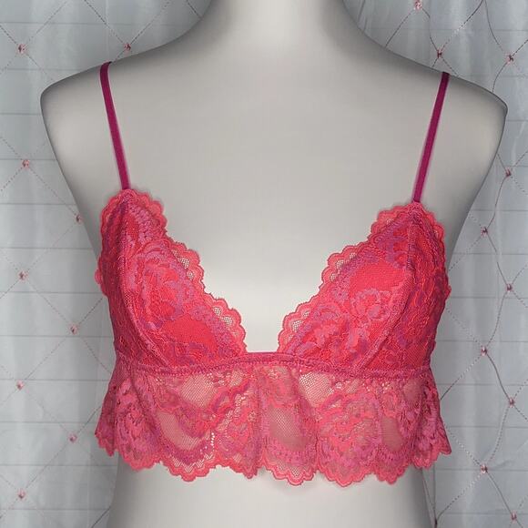 Out From Under Urban Outfitters Neon Coral Pink Lace Bralette Size Small NWOT - Picture 1 of 8